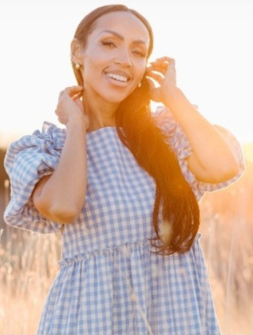 Blue Gingham Puff-Sleeve Dress
